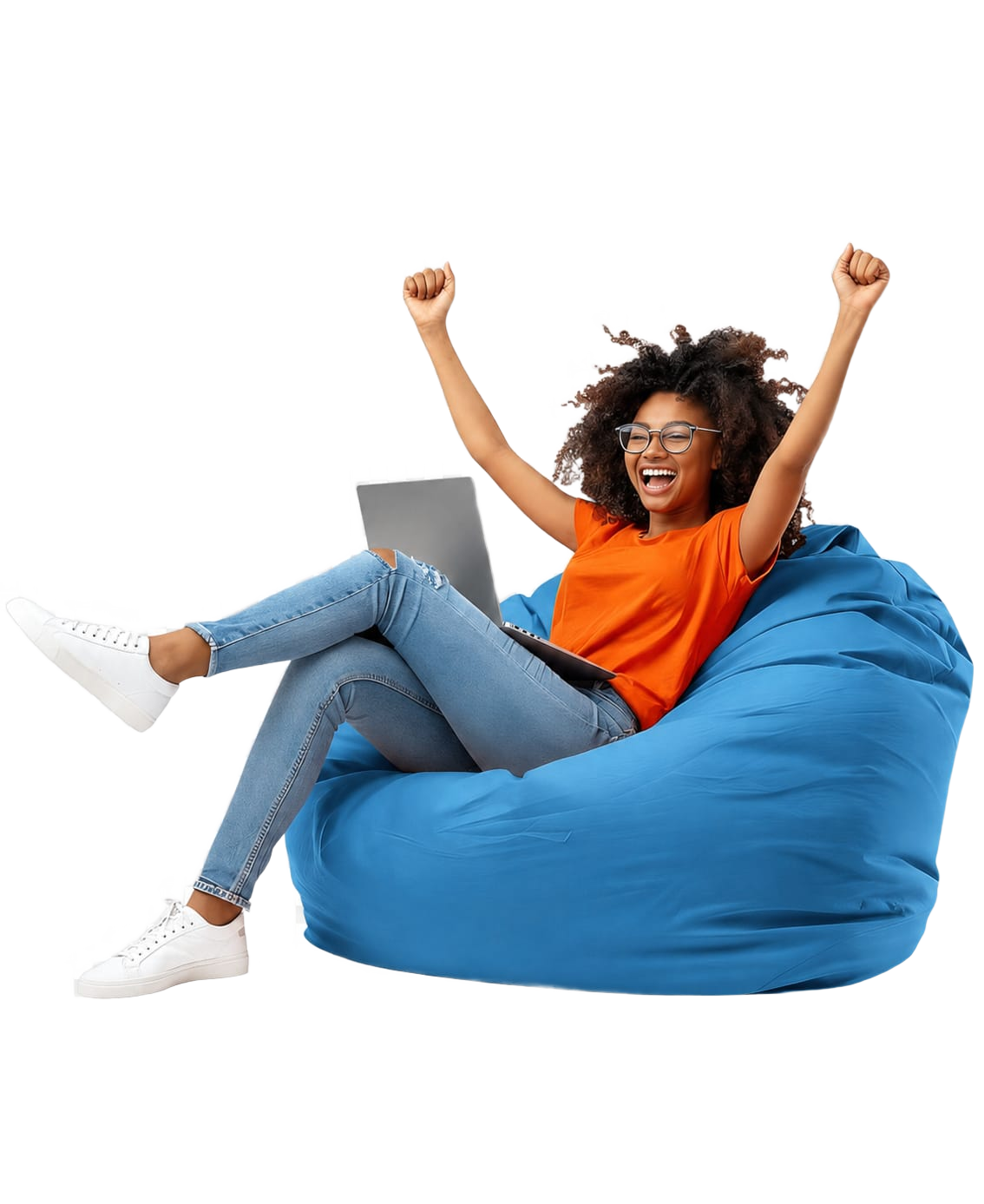 Creator celebrating at their laptop